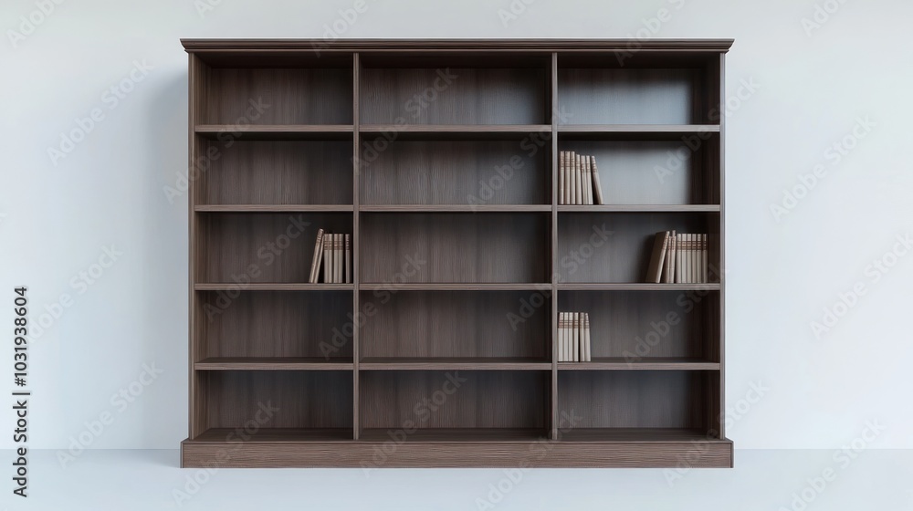 Brown Wooden Bookshelf Against White Wall Brown Wooden Bookshelf Against White Wall