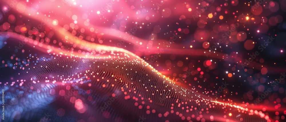 A captivating image blends quantum wave and cosmic elements in rich colors, showcasing a pink radial wave amid red and blue bokeh lights, evoking wonder and enchantment. A captivating image blends quantum wave and cosmic elements in rich colors, showcasing a pink radial wave amid red and blue bokeh lights, evoking wonder and enchantment.
