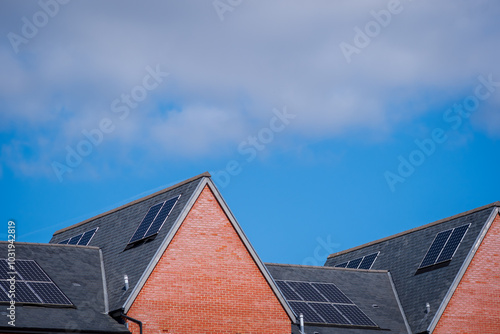 Solar energy panel on new built house roof in england uk