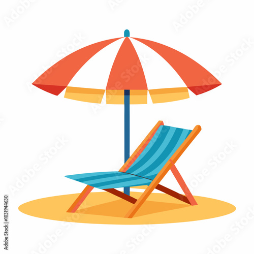 Beach umbrella and chairs vector illustration on white background 