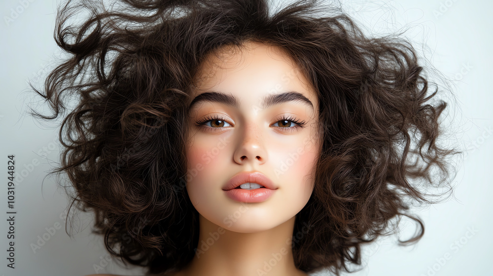 Woman with curly hair, natural beauty portrait Woman with curly hair, natural beauty portrait