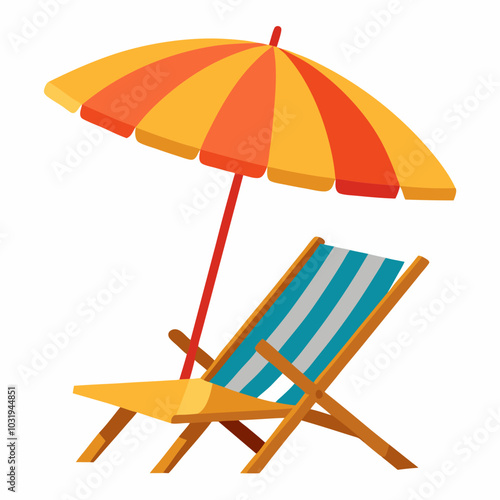 Beach umbrella and chairs vector illustration on white background 