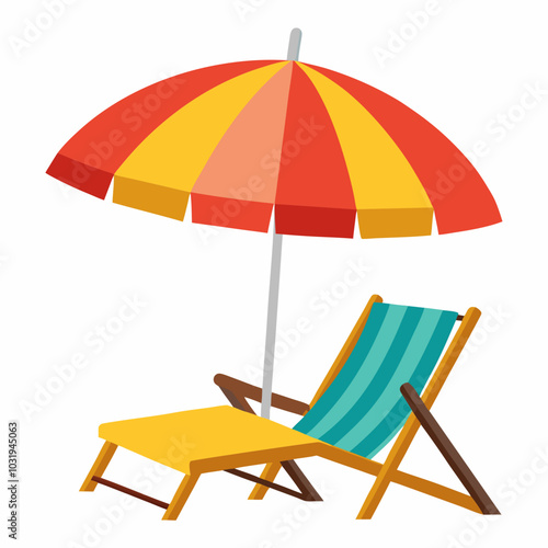 Beach umbrella and chairs vector illustration on white background 