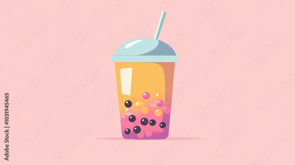 Minimalistic bubble tea illustration featuring a cup with a lid, straw, and vibrant boba pearls, drawn in a cute, simple flat style. Minimalistic bubble tea illustration featuring a cup with a lid, straw, and vibrant boba pearls, drawn in a cute, simple flat style.