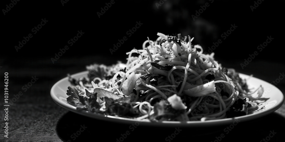 Monochrome Elegance: Spaghetti Salad Monochrome Elegance: Spaghetti Salad