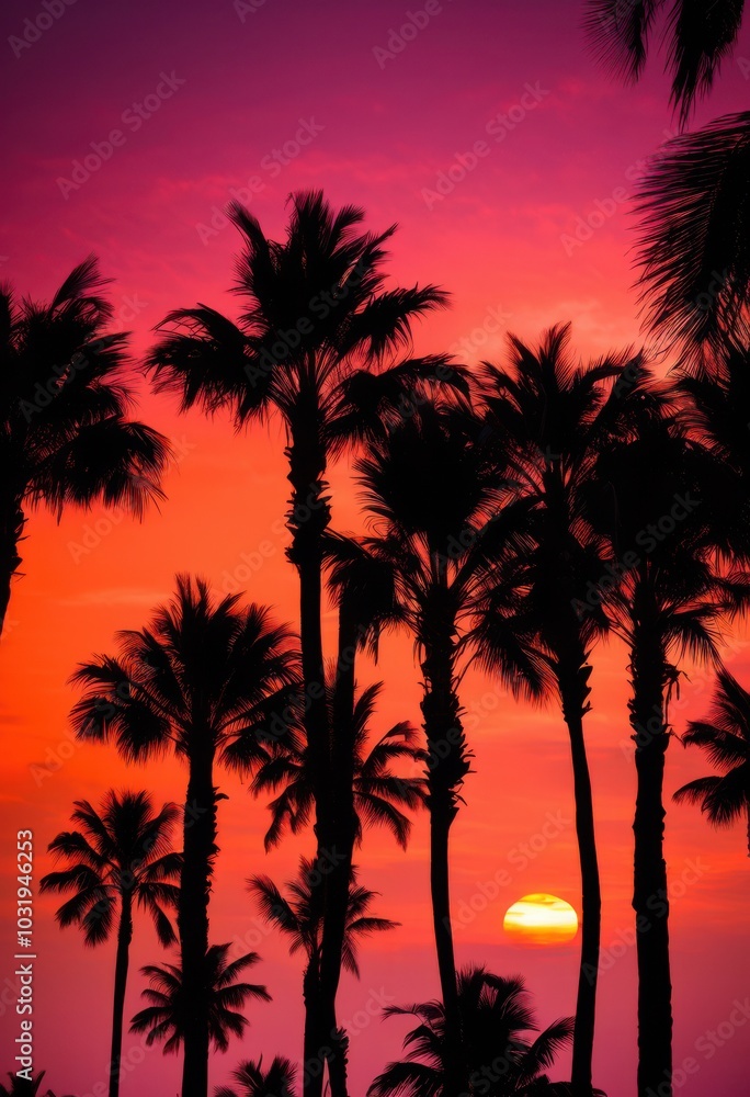 vibrant palm tree silhouettes colorful sunset sky rich warm hues gradients, beach, trees, vivid, colors, tropical, environment, evening, nature, landscape vibrant palm tree silhouettes colorful sunset sky rich warm hues gradients, beach, trees, vivid, colors, tropical, environment, evening, nature, landscape