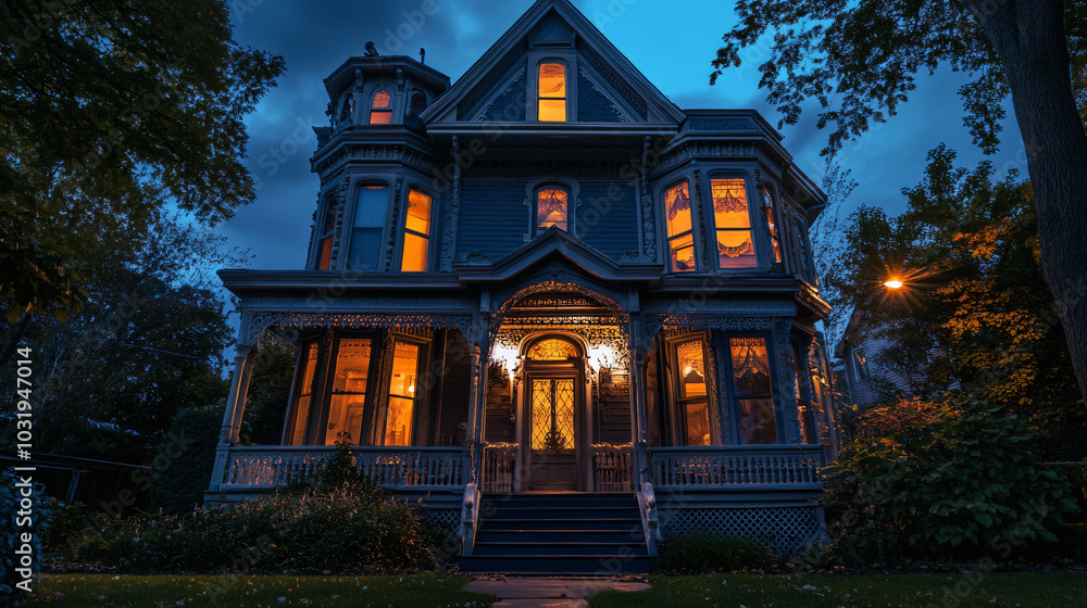 A ghostly Victorian house with creaking doors and windows. A ghostly Victorian house with creaking doors and windows.