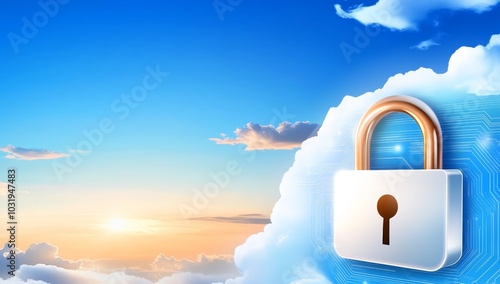 Digital Security Background Featuring an Abstract Padlock Icon Surrounded by Tech Patterns photo