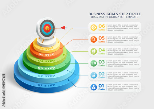 3D infographic template featuring a Archery target with arrows