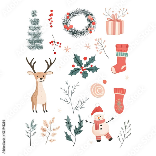 Christmas Decorations and Elements Collection Isolated png cut out, vector Illustration