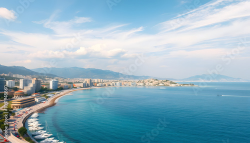 Wallpaper Mural A panorama view along the seafront at Vlore in Albania in summertime isolated with white highlights, png Torontodigital.ca