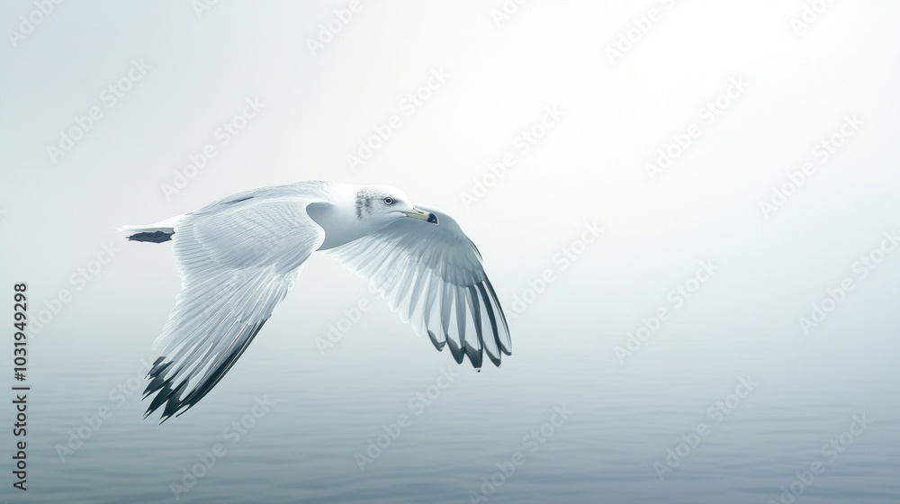 Obraz premium Majestic White Dove in Flight Over the Calm Sea