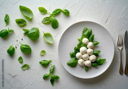 Creative salad arrangement resembling a Christmas tree on a plate with fresh ...