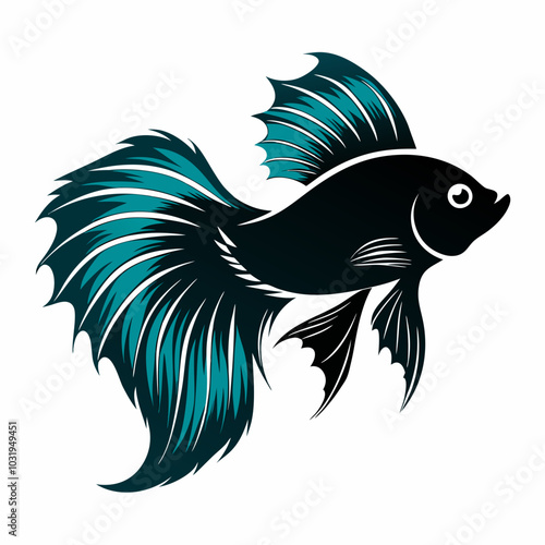 Betta bass fish vector silhouette illustration on white background photo