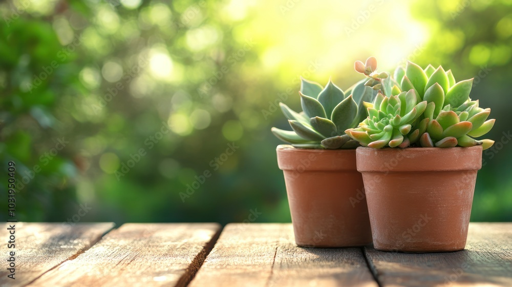 Succulents in Pots on Wooden Table Succulents in Pots on Wooden Table