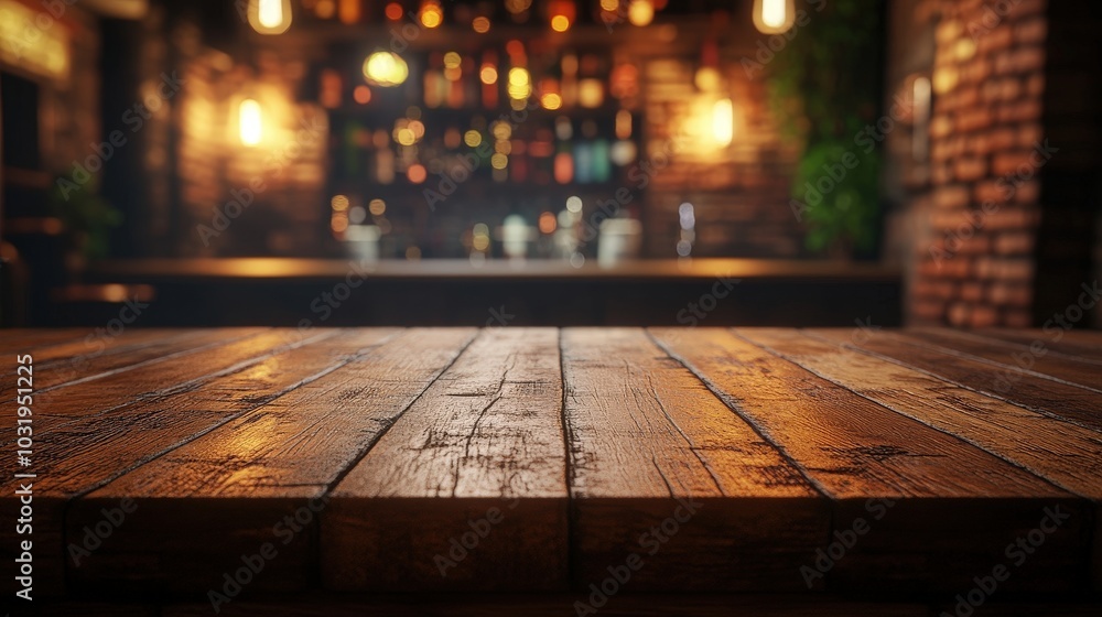 Rustic Wooden Table in Cozy Bar Setting Rustic Wooden Table in Cozy Bar Setting