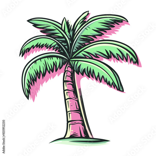 colorful vector palm tree 2d for exotic vacation pictures or t-shirts, generative AI