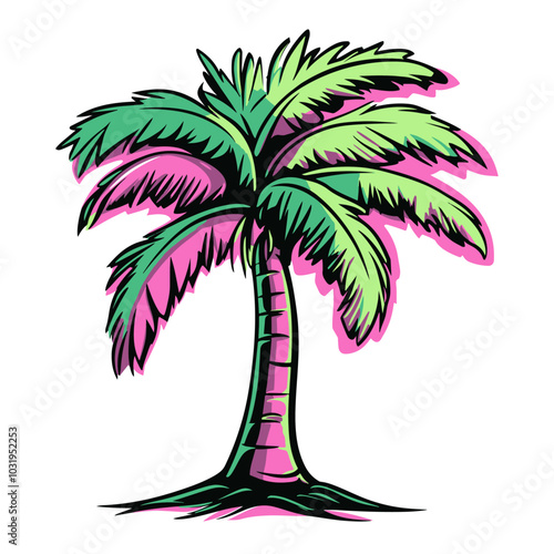 colorful vector palm tree 2d for exotic vacation pictures or t-shirts, generative AI
