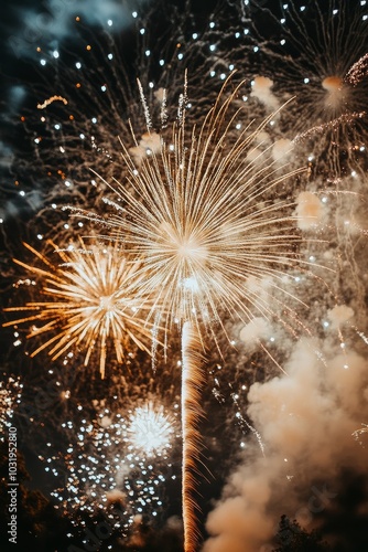 Colorful fireworks illuminate the night sky during a festive celebration in s...