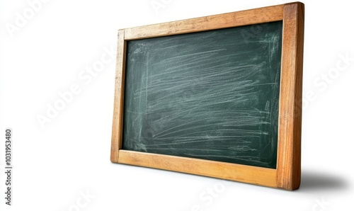 Blackboard with a wooden frame, isolated on a white background, front view. photo