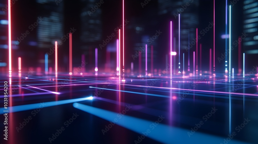 Dazzling Neon Cityscape in Futuristic Urban Landscape with Glowing Geometric Patterns Dazzling Neon Cityscape in Futuristic Urban Landscape with Glowing Geometric Patterns