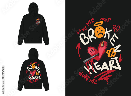 broken heart bleeding design hoodie for streetwear