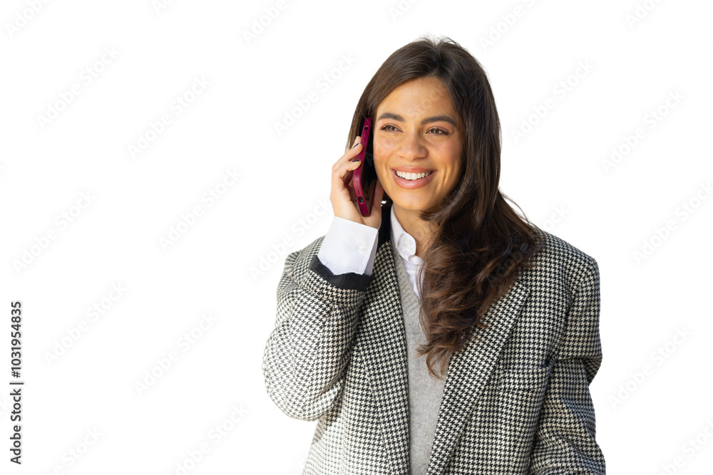 Portrait of a young Latina businesswoman talking on the phone Portrait of a young Latina businesswoman talking on the phone