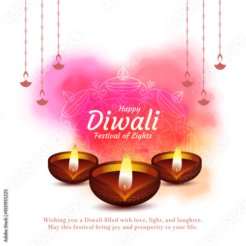 Modern Happy Diwali festival colorful water color background with diya lamps