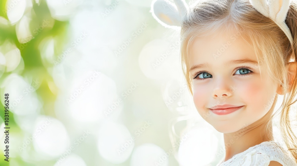 Smiling girl with bunny ears enjoying a sunny day outdoors, concept of childhood joy and innocence. Smiling girl with bunny ears enjoying a sunny day outdoors, concept of childhood joy and innocence.