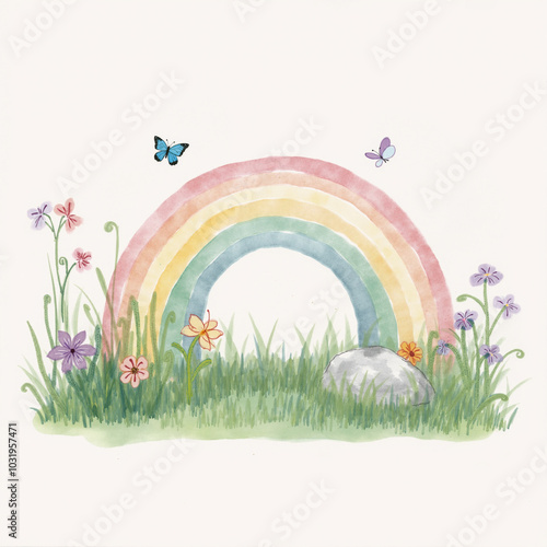 Watercolor Rainbow Forest Illustration - A Magical World of Colors and Wonders photo