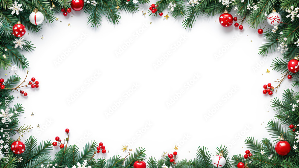 Christmas Frame Illustration with Snowflakes and Ornaments