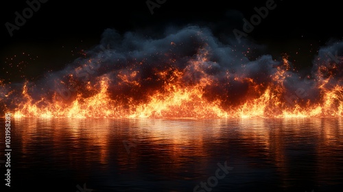 Raging Flames and Roaring Inferno Reflected in Calm Waters