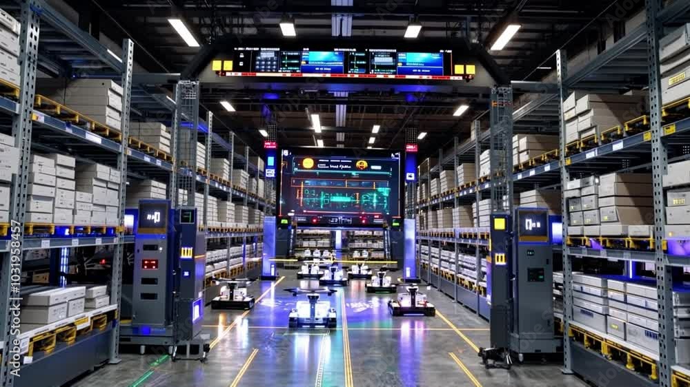 Inside a warehouse with auto cars Inside a warehouse with auto cars