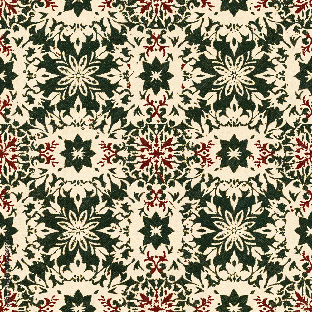 Fototapeta premium christmas snowflakes Seamless Pattern vintage old style retro Toile De Jouy Vintage color 