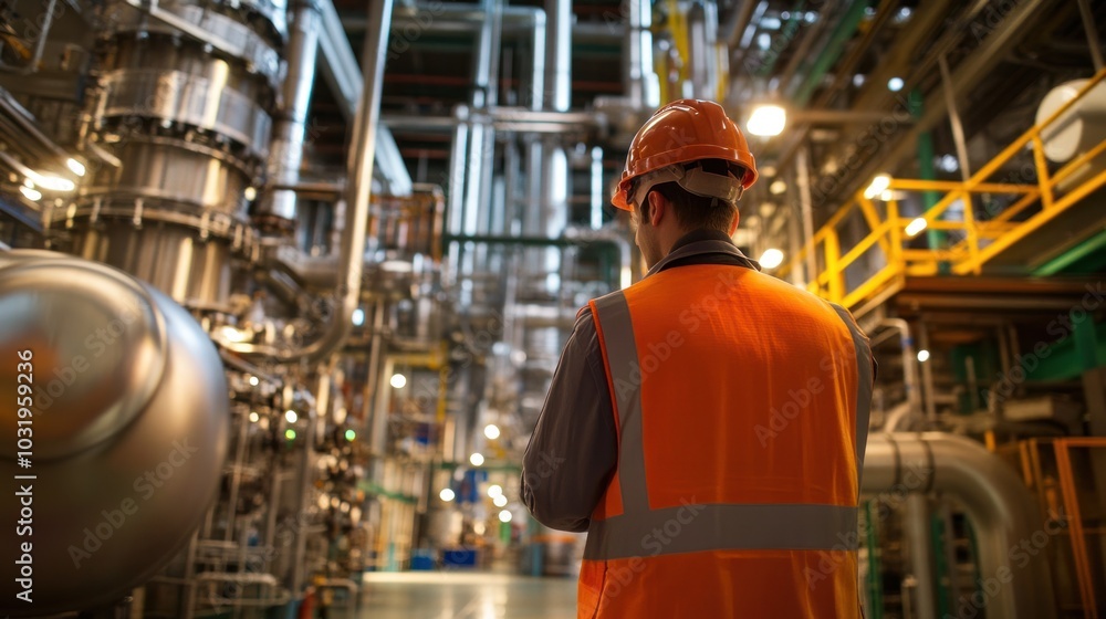 Fototapeta premium Industrial engineers performing safety audits on new installations, verifying that all machinery adheres to safety and operational standards
