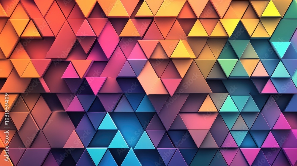 Abstract background filled with equilateral triangles of varying sizes, each layer in different colors, repeated for a striking geometric pattern Abstract background filled with equilateral triangles of varying sizes, each layer in different colors, repeated for a striking geometric pattern