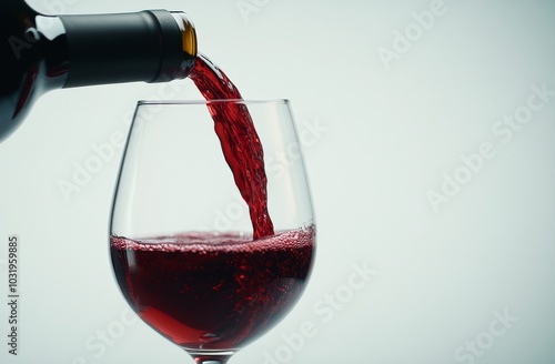 Pouring red wine into a glass with bubbles, showcasing a rich color and entic...