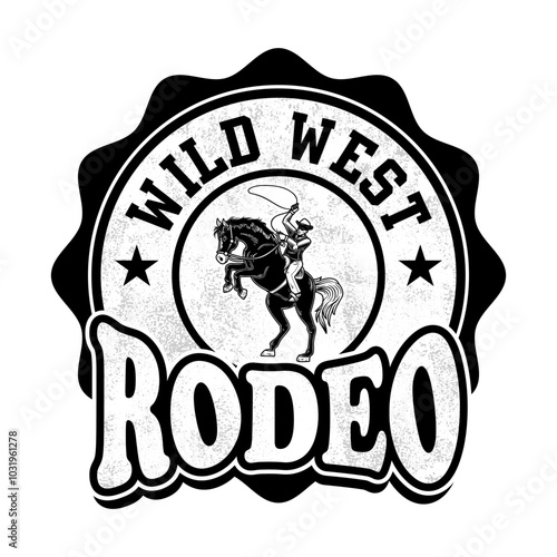 Classic cowboy rodeo logo emblem design illustration black white