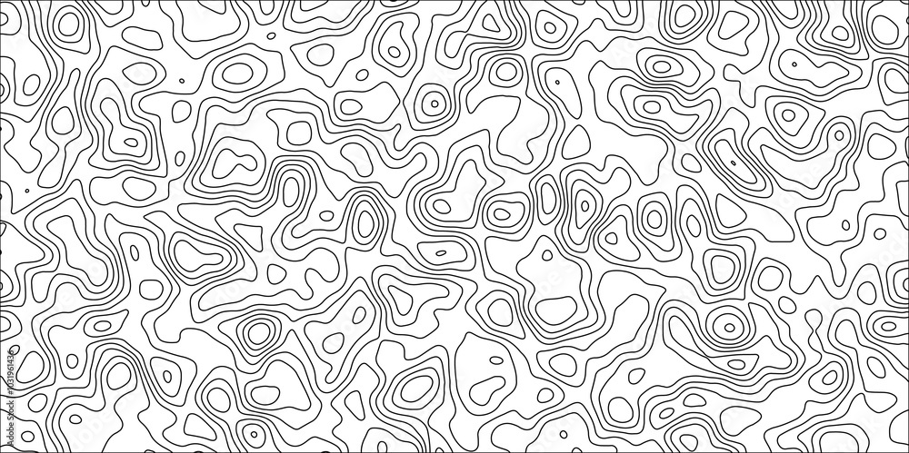 Abstract black & white topographic Contour Scheme and Terrain on old paper. Geographic mountain terrain. Contour map background. Cartographic Weave with seamless striped patterns and wavy Lines Abstract black & white topographic Contour Scheme and Terrain on old paper. Geographic mountain terrain. Contour map background. Cartographic Weave with seamless striped patterns and wavy Lines