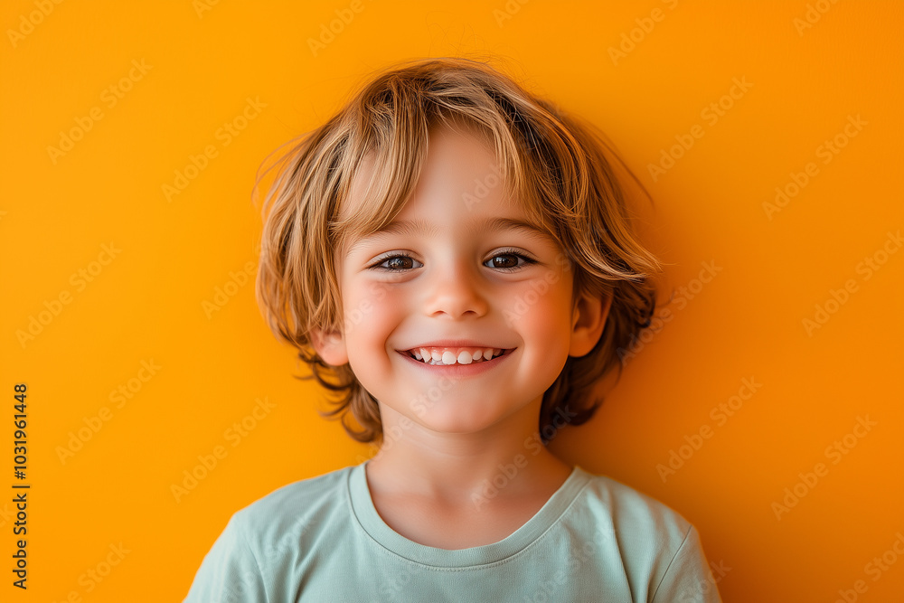 A young boy with blonde hair is smiling at the camera A young boy with blonde hair is smiling at the camera
