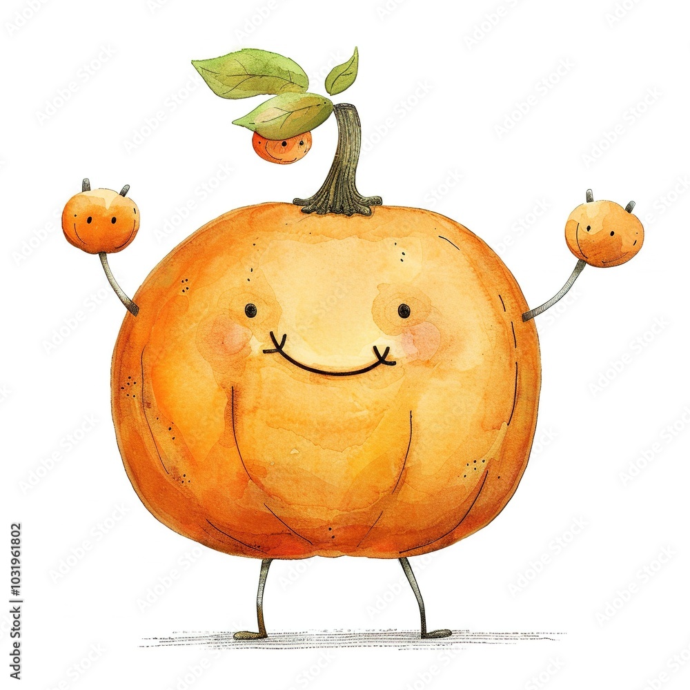 Obraz premium happy pumpkin drawn on white background