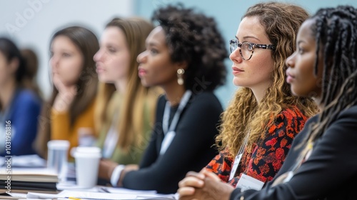 Women in education leading discussions at a university conference, focusing on advancing gender equality in academia