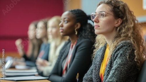 Women in education leading discussions at a university conference, focusing on advancing gender equality in academia