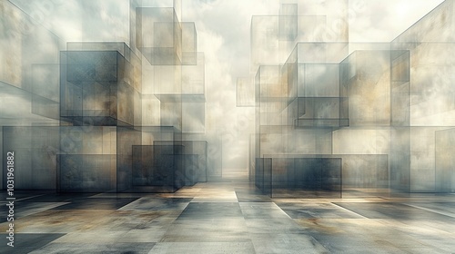Wallpaper Mural Abstract scene with translucent cubes and a cloudy atmosphere, creating a surreal environment. Torontodigital.ca