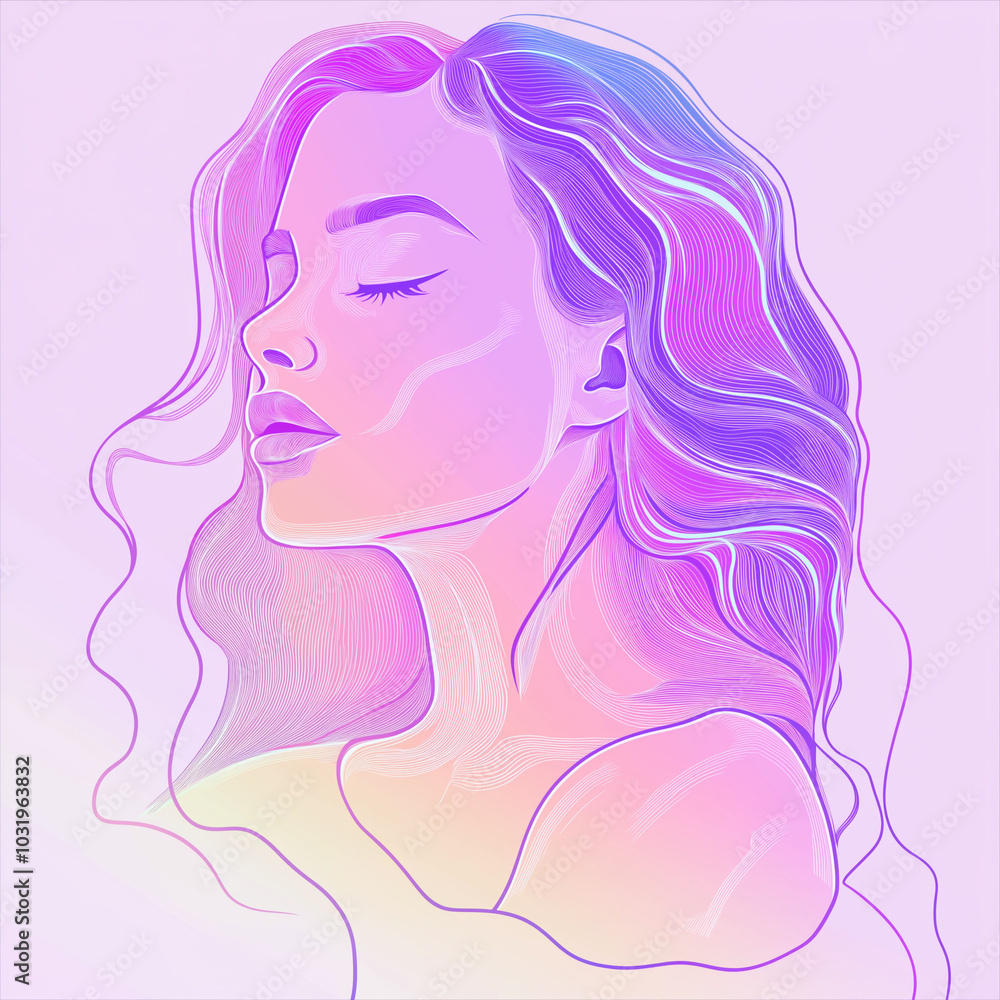 Dreamy beautiful woman with flowing hair in a soft pastel background Dreamy beautiful woman with flowing hair in a soft pastel background