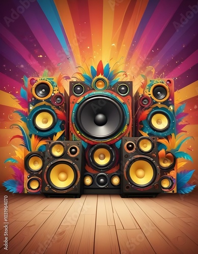 Amazing colorful mardi gras brazilian carnaval stage background for a good poster or flyer design base photo