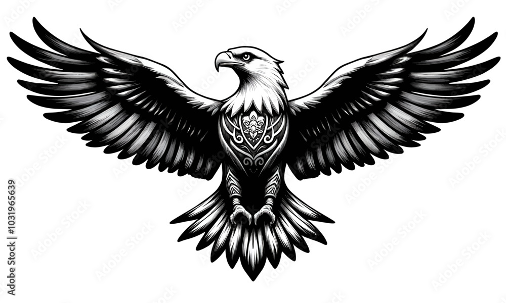 Fototapeta premium Black and White Eagle with Tribal Design on Chest 