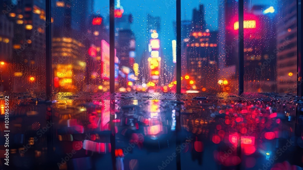 Obraz premium Urban Night Photography, vibrant colors, city lights, dynamic scenes, modern