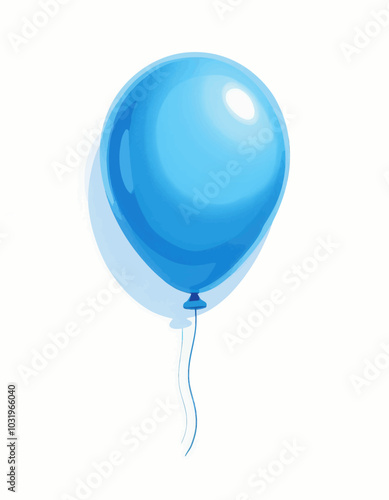 Blue Balloon with String on White Background