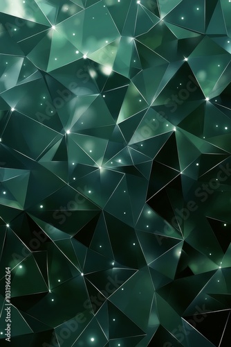 Abstract geometric pattern featuring triangular shapes in deep green hues